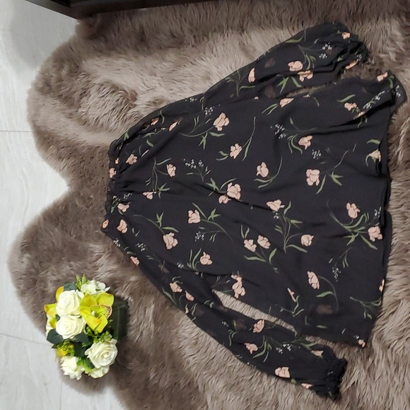 Floral Long Sleeves Mini Dress Black - Picture 7 of 7